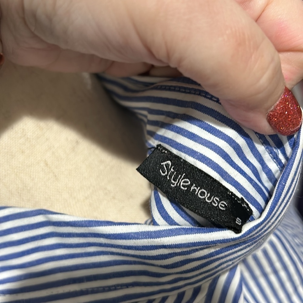 Striped Embroidered Button-down Blouse Tunic Dresa - Picture 10 of 10